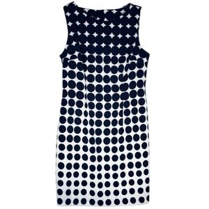 AGB Navy White PolkaDot Sheath Dress Sz 12 Retro Modern Op Art London 60s Vibe